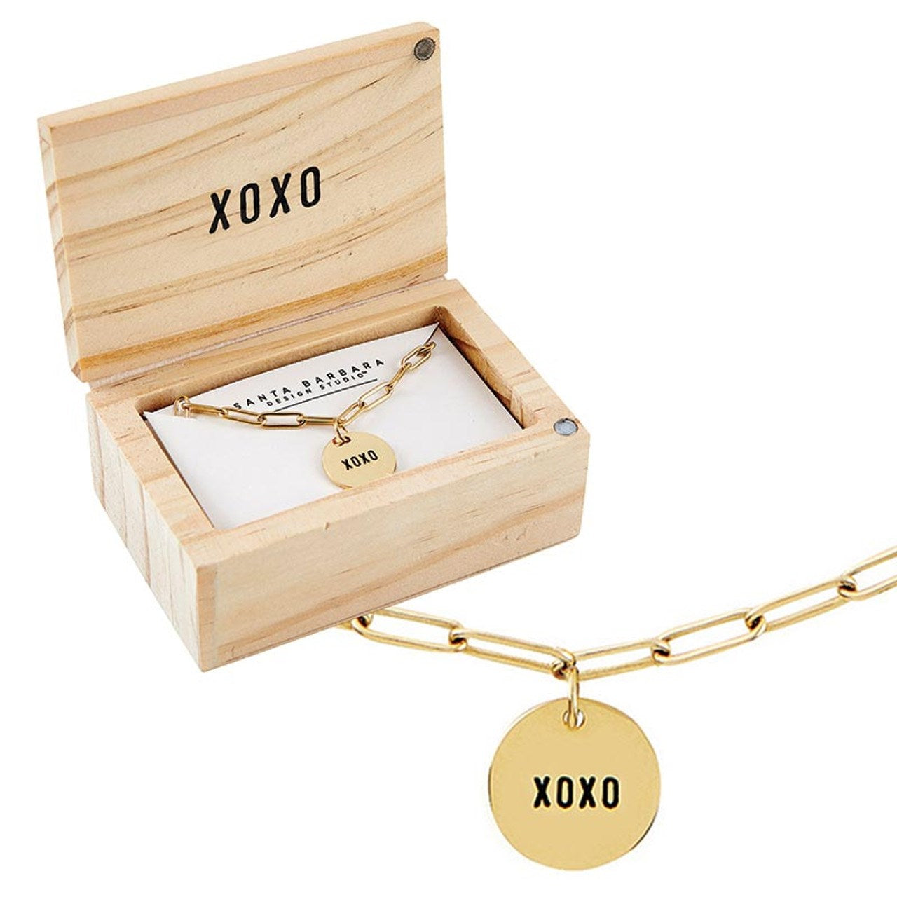 Necklace-Link Chain in Wooden Box-XOXO (17" w/2"Extender)