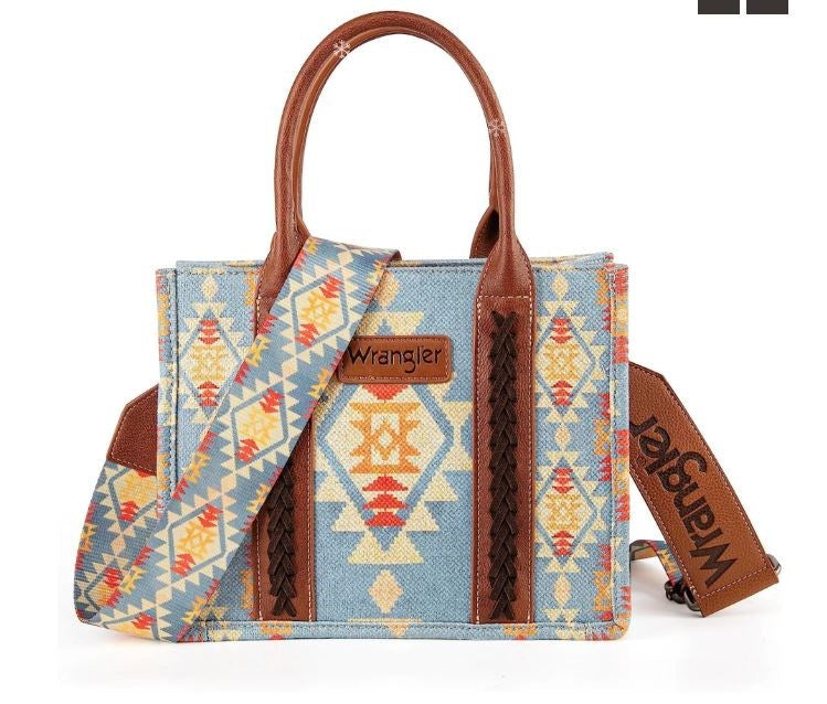 Wrangler Canvas Tote/Crossbody Bag-Aztec-Brown