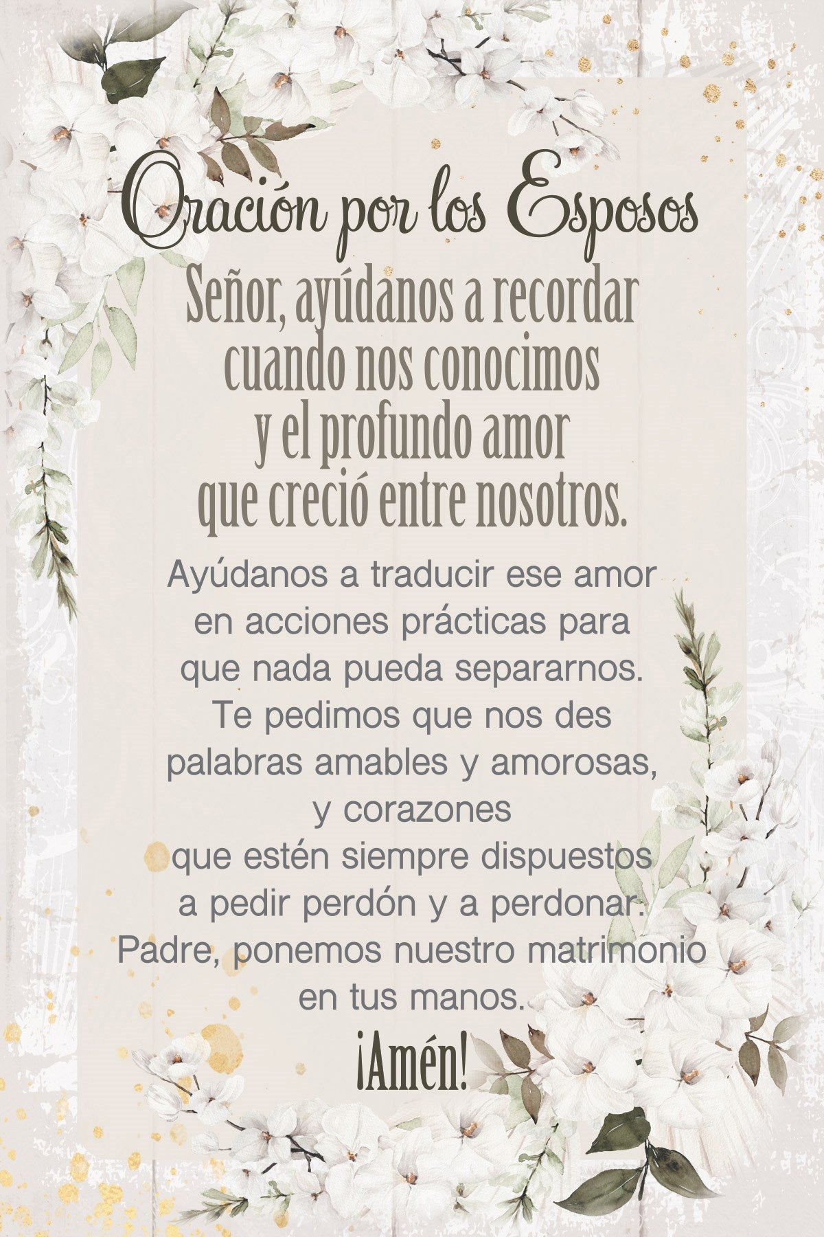 Spanish Plaque-Prayer For Couples (Oracion Por Los Esposos) (4 x 6)