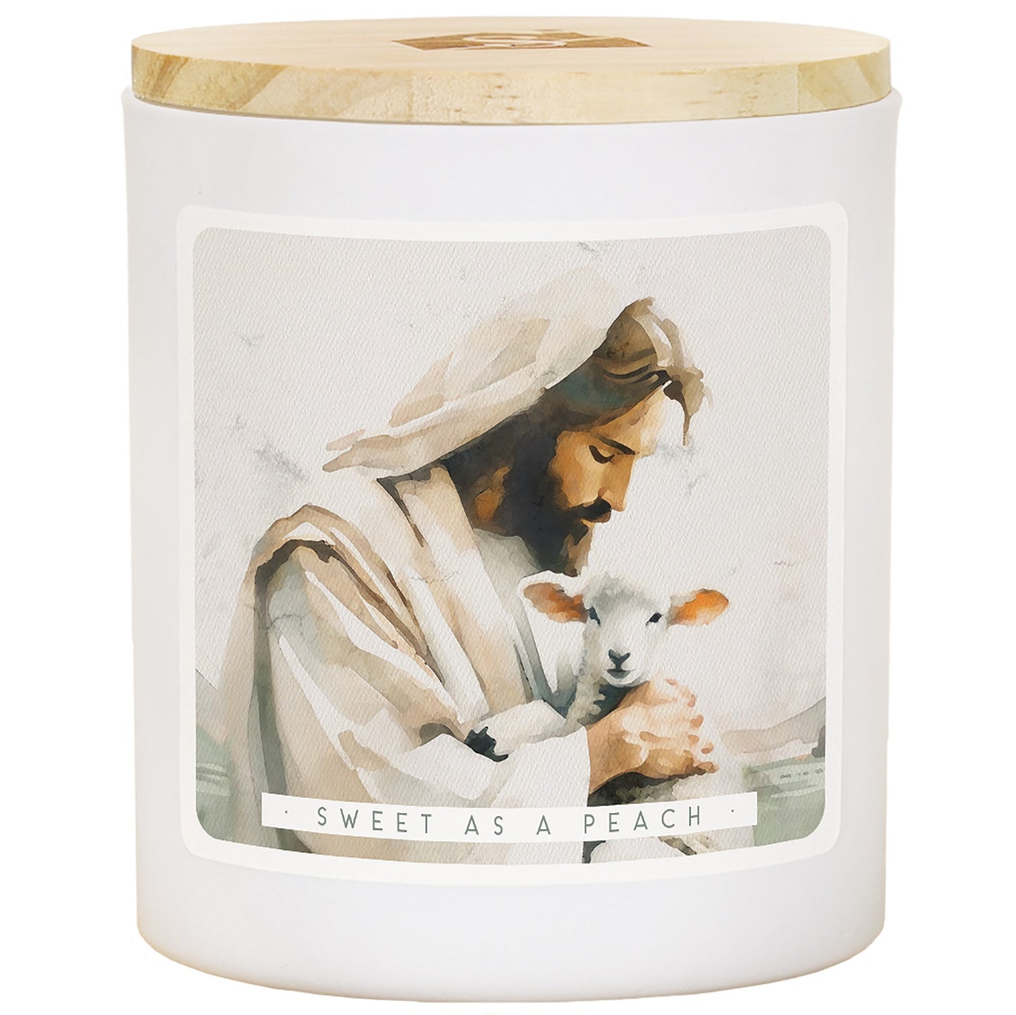Candle-Jesus Holding Lamb -Sweet as a Peach Scent (11OZ-2 WICK)