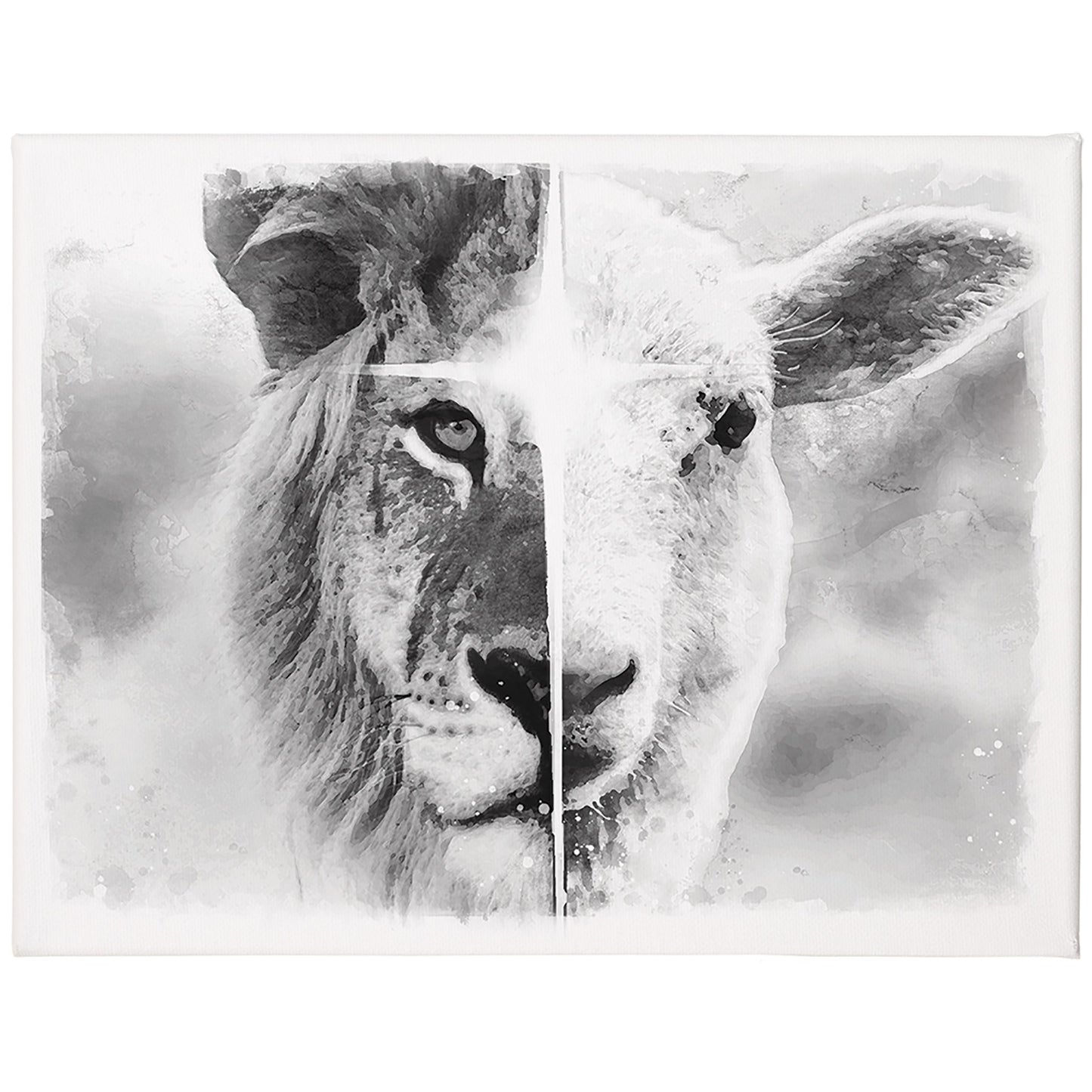 Wrapped Canvas-Lion And Lamb (B&W) (12 x 9)