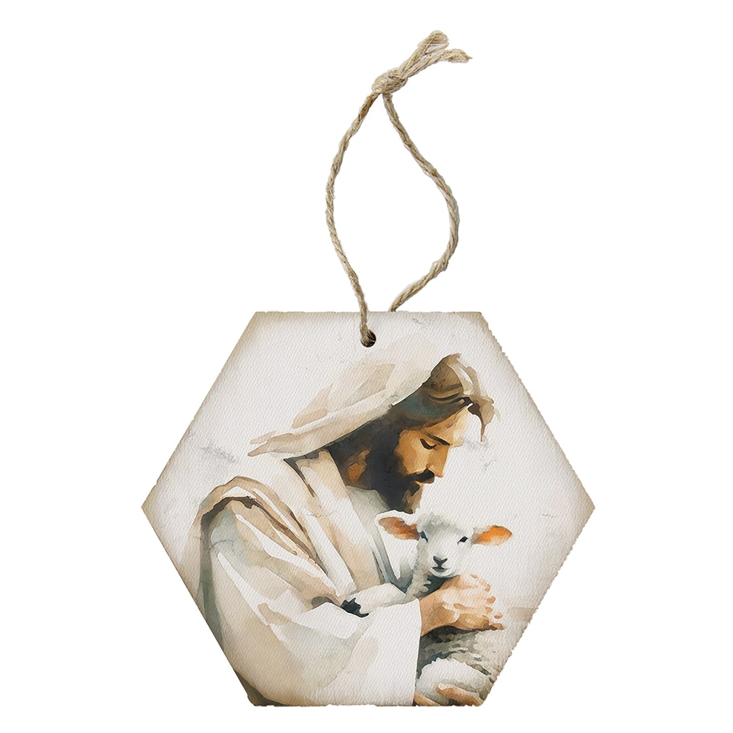 Ornament-Honeycomb-Jesus Holding Lamb (6.875 x 4.5)