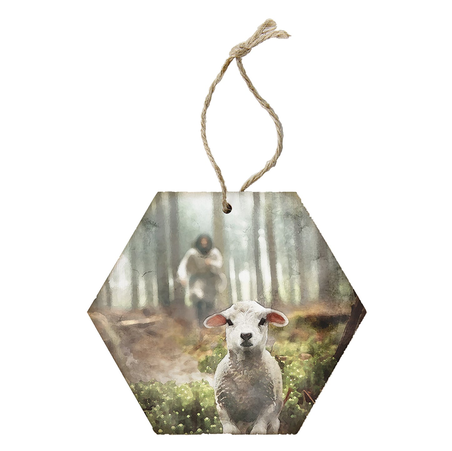Ornament-Honeycomb-Jesus Rescuing Lamb (6.875 x 4.5)