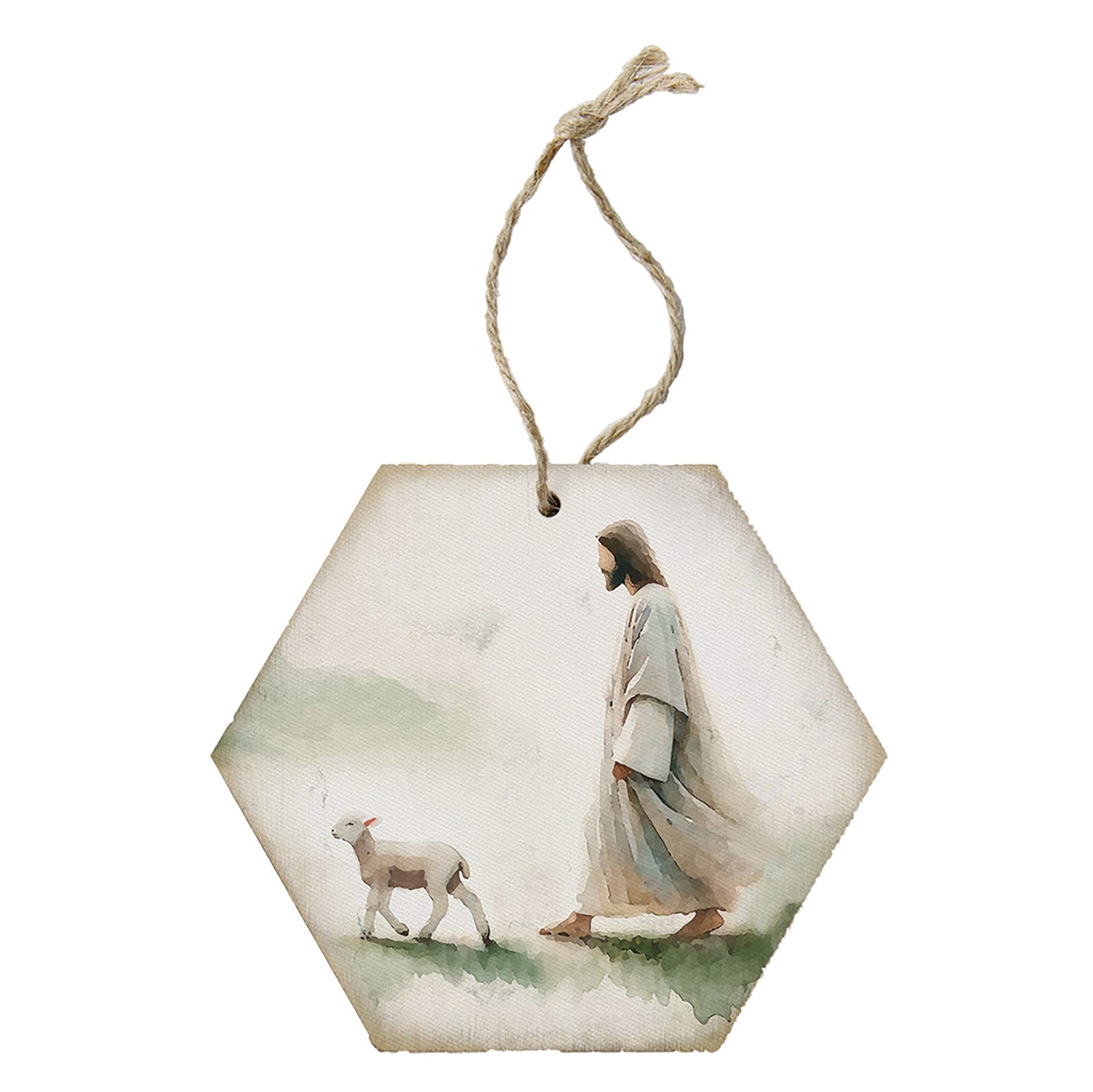 Ornament-Honeycomb-Jesus Walking Lamb (6.875 x 4.5)