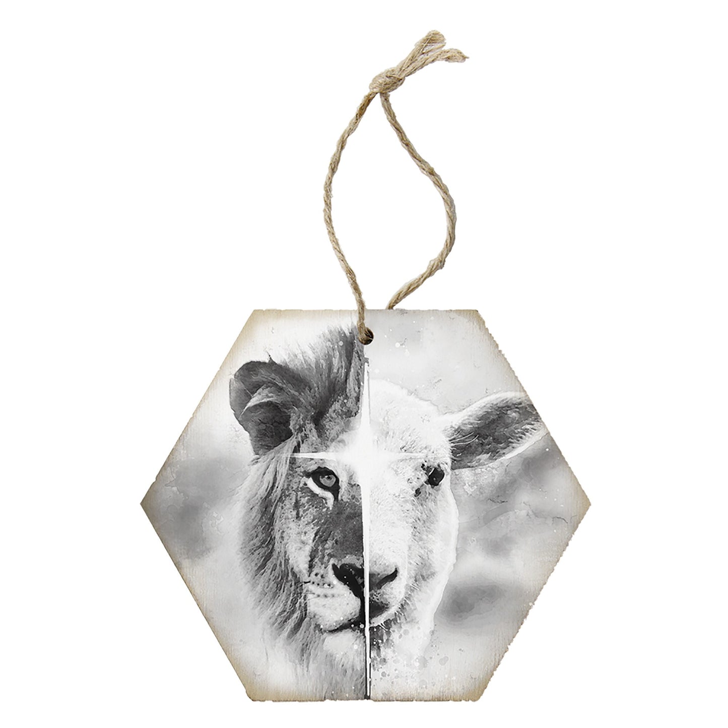 Ornament-Honeycomb-Lion And Lamb (B&W) (6.875 x 4.5)