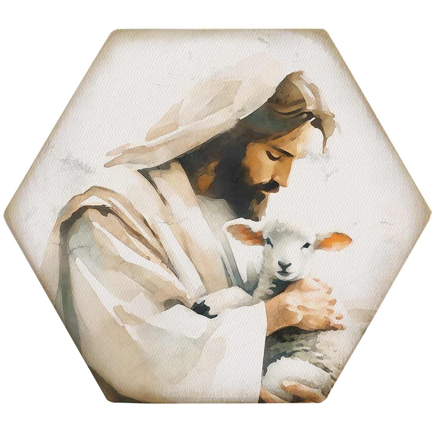 Coaster-Honeycomb-Jesus Holding Lamb (4.5 x 3.785)