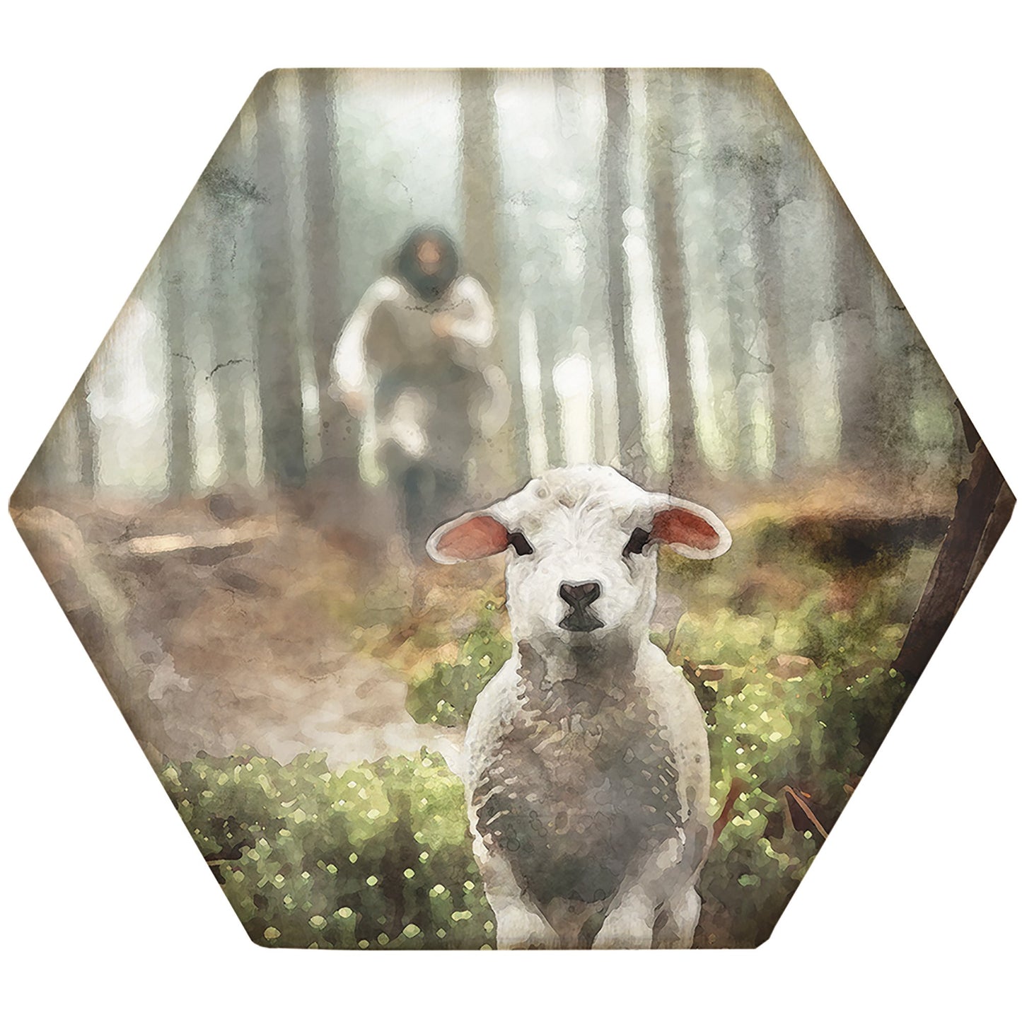 Coaster-Honeycomb-Jesus Rescuing Lamb (4.5 x 3.785)
