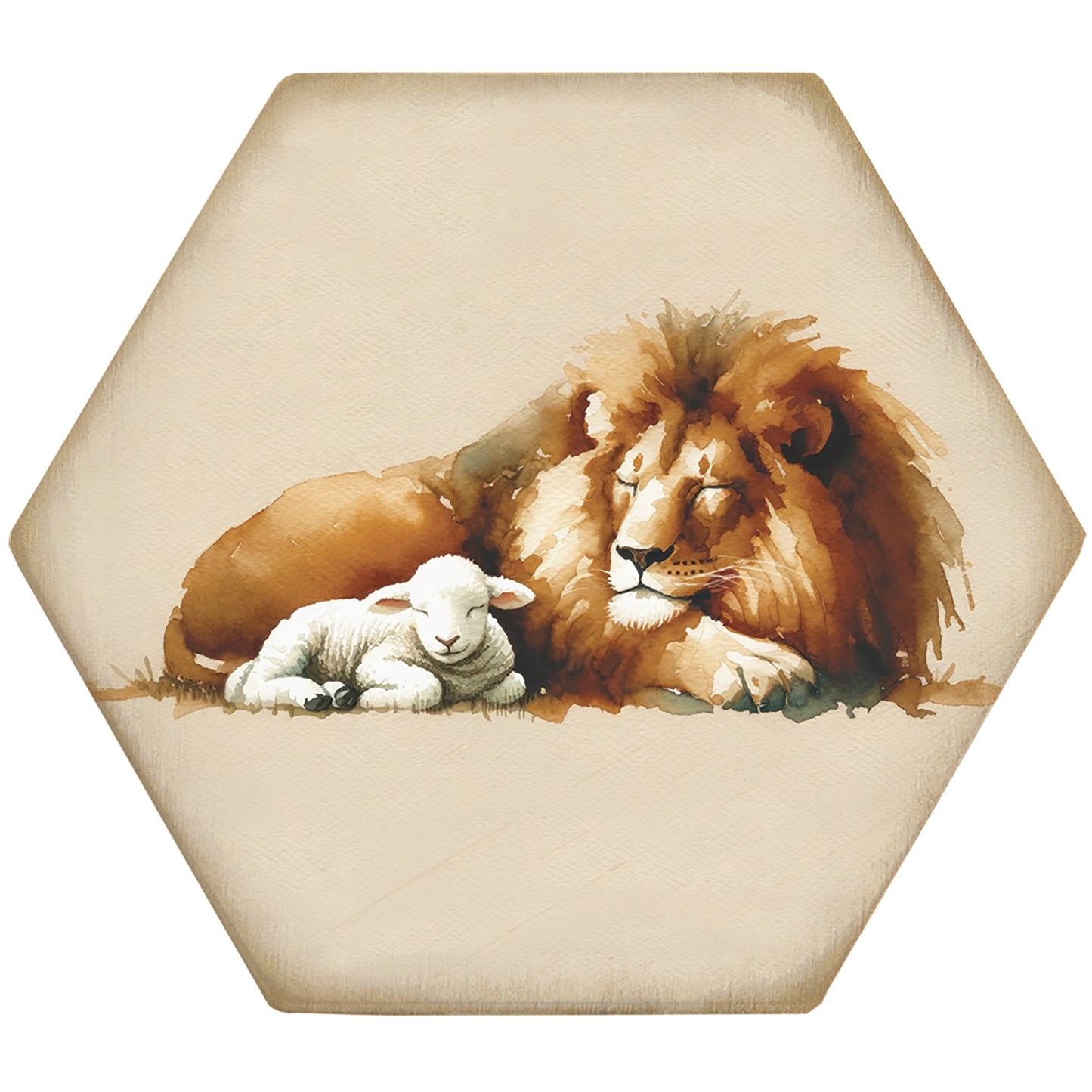 Coaster-Honeycomb-Lion Lamb Art (4.5 x 3.785)