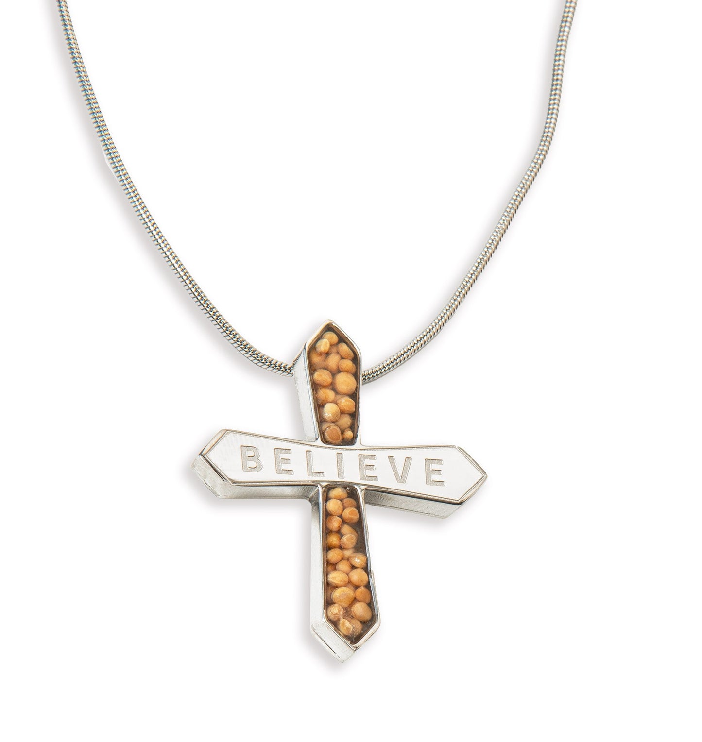 Necklace-Mustard Seed Cross/Believe On 20" Chain (#95102)