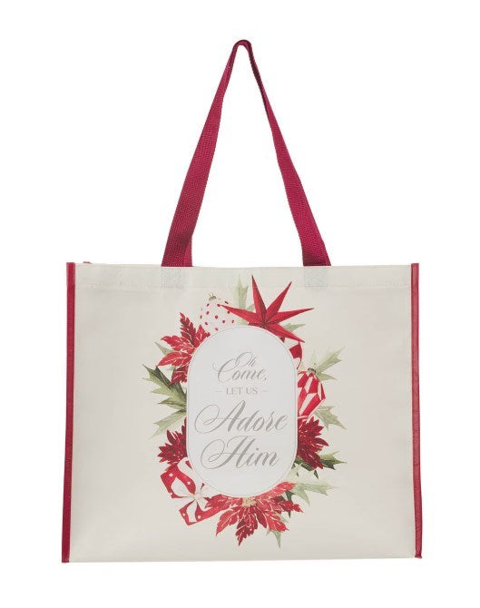 Tote-Oh Come Let Us Adore Him-X Large-Cream/Red