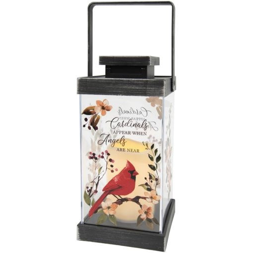 Lantern w/Flameless LED Candle & Timer-Cardinals Appear (13" x 4.75" x 7.75") (#57731)