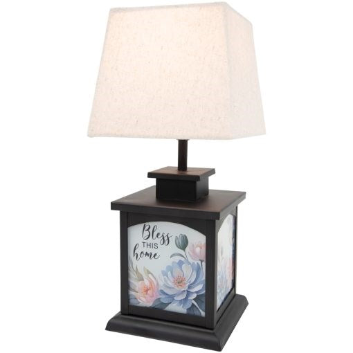 Lantern Lamp w/Fabric Shade-Bless This Home (10.25" 15" x 4") (#57721)