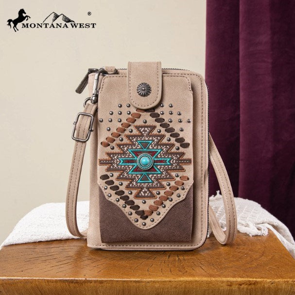 Phone Wallet/Crossbody Bag-Aztec Cross-Tan