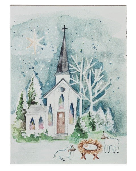 Home Decor-Watercolor Church Art Block (6" x 8")