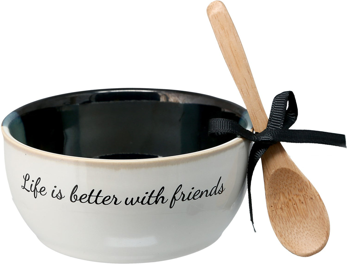 Bowl-Life Is Better With Friends-4.5" Ceramic w/Bamboo Spoon (#88550)