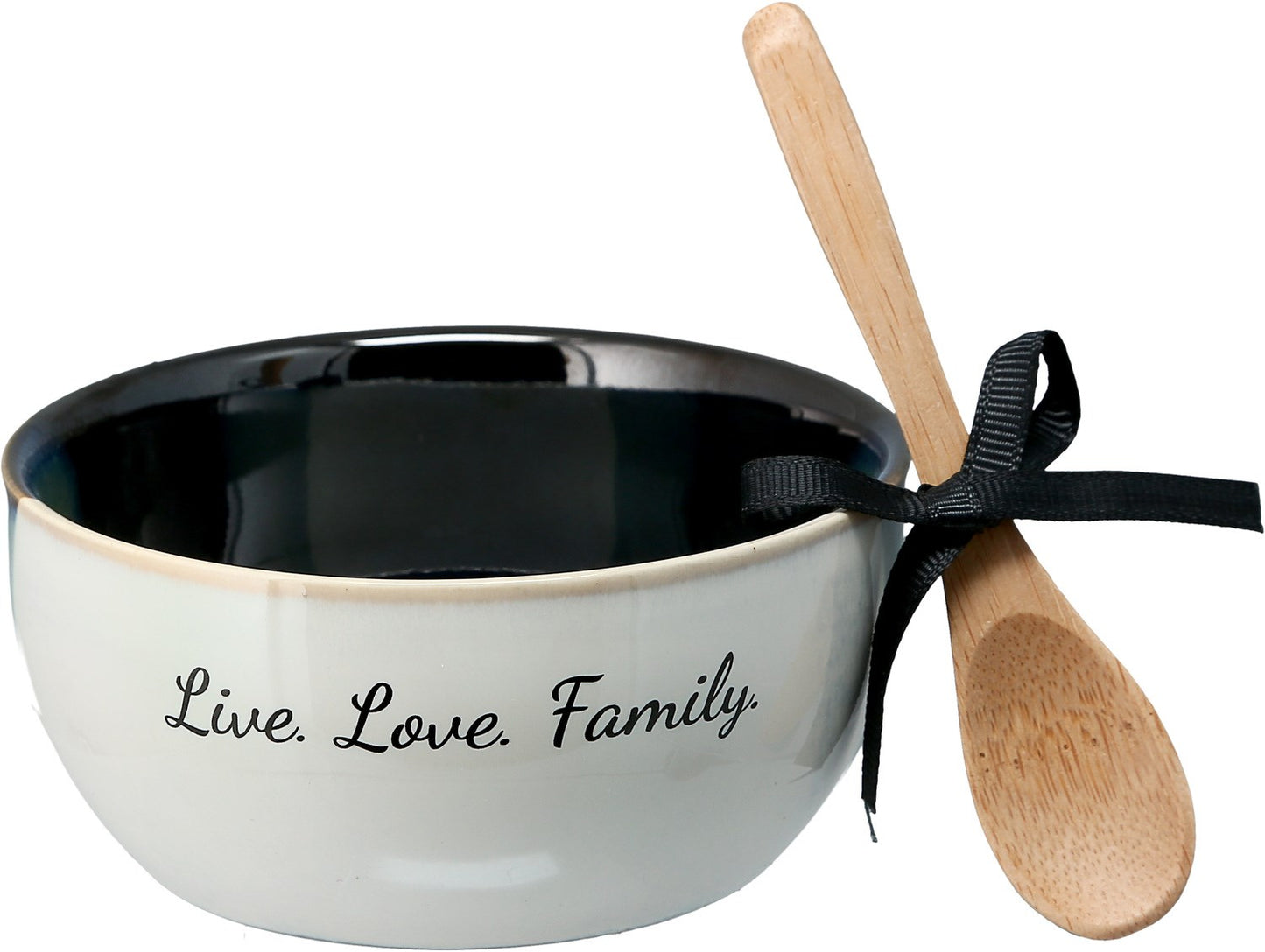 Bowl-Live. Love. Family-4.5" Ceramic w/Bamboo Spoon (#88551)