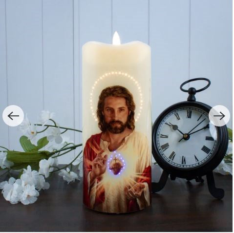 Candle-Fiber Optic LED-Sacred Heart Of Jesus (7") (#LC2500)