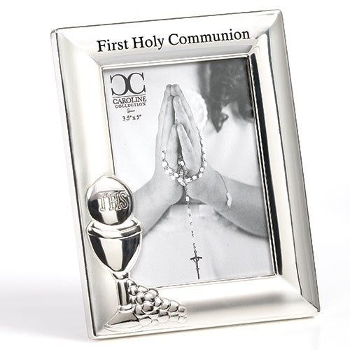 Frame-First Holy Communion (Holds 3.5" x 5")-Silver (6.75"H) (#26124)