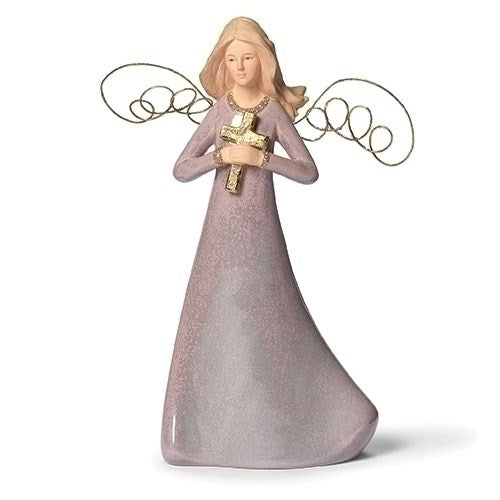 Figurine-Angel Holding Cross (7.5"H) (#16169)