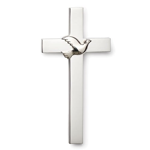 Wall Cross-Confirmation w/Dove-Silver (4.75"H) (#26024)