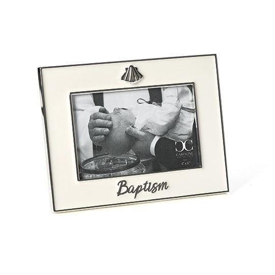 Frame-Baptism w/Shell (Hold 4" x 6")-Silver (6.25"H) (#21251)