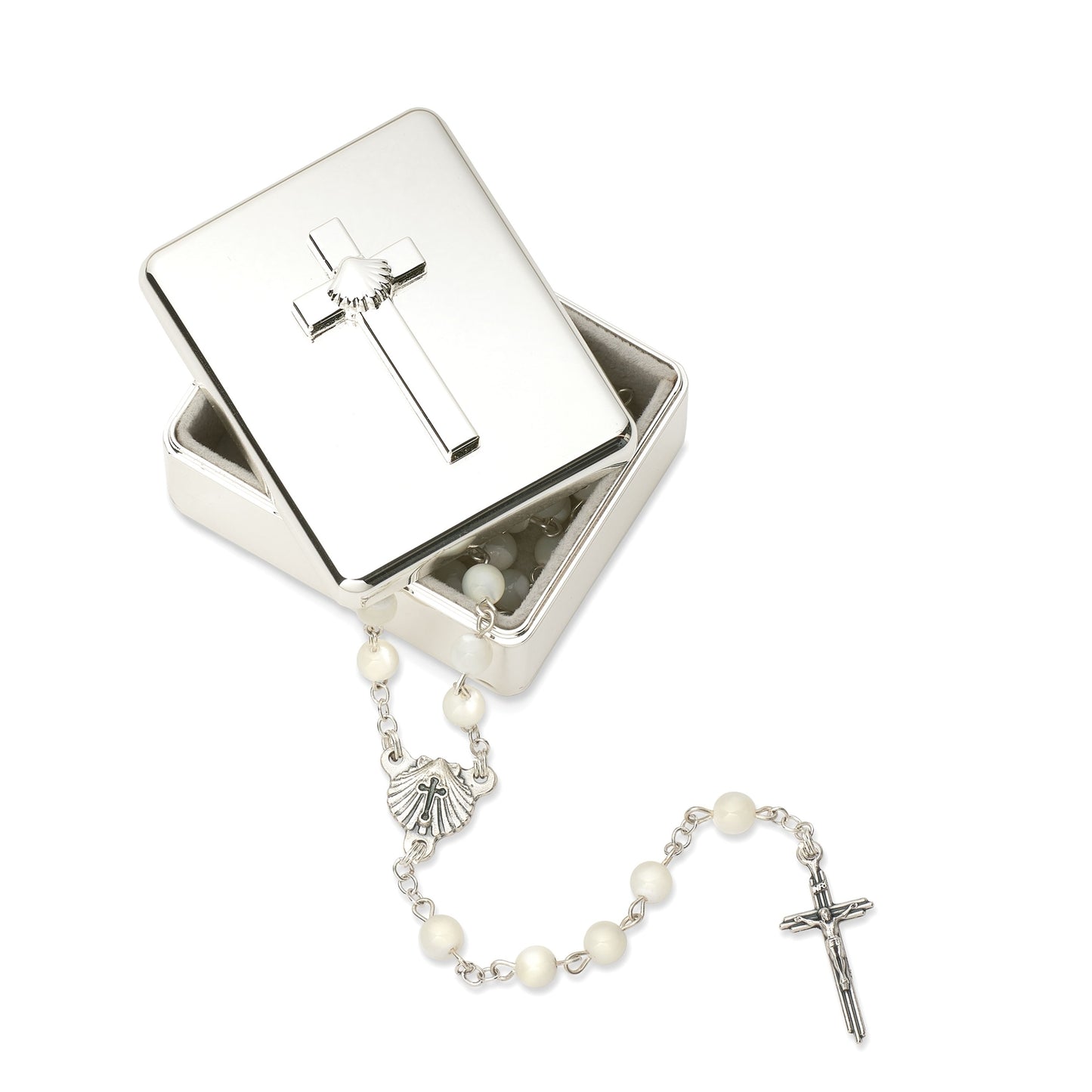 Keepsake Box-Baptism w/Cross & Shell In Gift Box-Silver (2.25"H) (#24346)