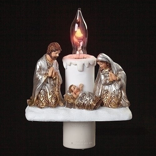Night Light-Holy Family Gold & Silver w/Swivel Plug (5.5"H) (#134008)