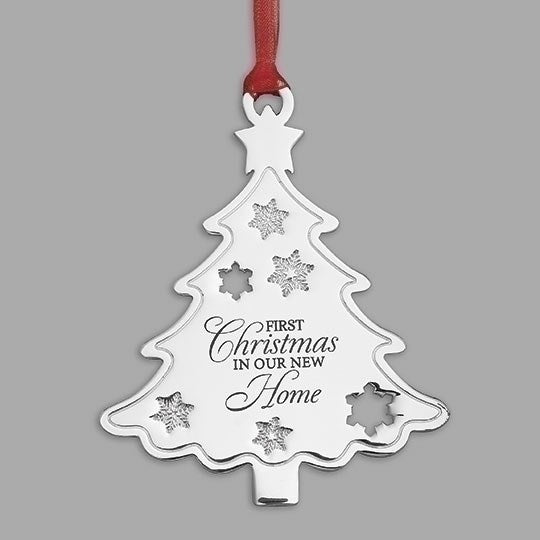 Ornament-First Christmas In Our New Home/Tree Shape-Silver (3.5'H) (#138572)