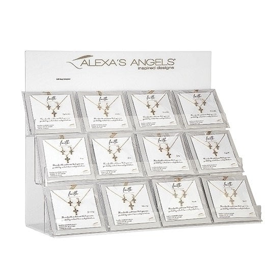 Display-Bracelet-Side Glass Bead w/Cross (7"Stretch) (30 Pieces) (#223668D)