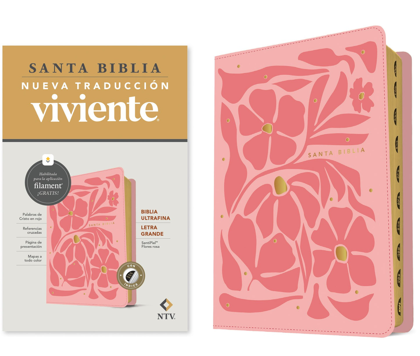 NTV Biblia Ultrafina Letra Grande Con Filament (NLT Thinline LP Bible Filament-Enabled)-Pink Leatherlike Indexed