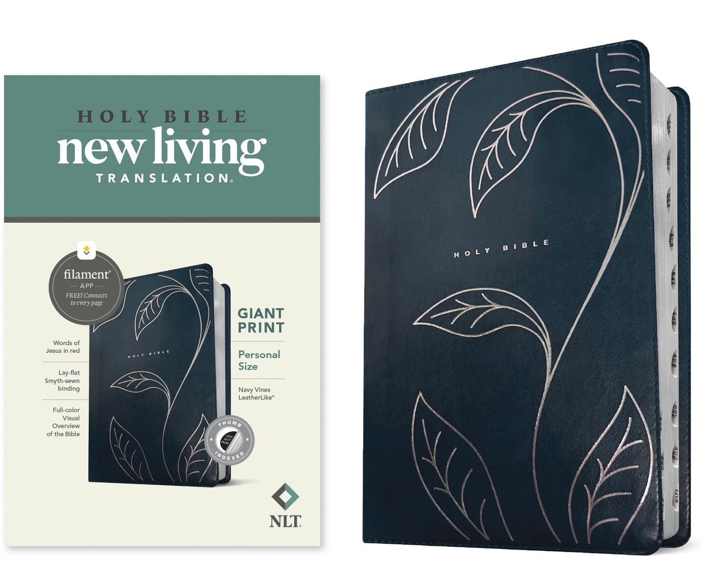 NLT Personal Size Giant Print Bible Filament Enabled Edition-Navy Vines Leatherlike Indexed