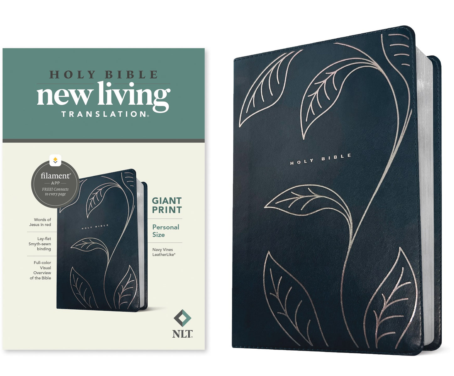 NLT Personal Size Giant Print Bible Filament Enabled Edition-Navy Vines Leatherlike