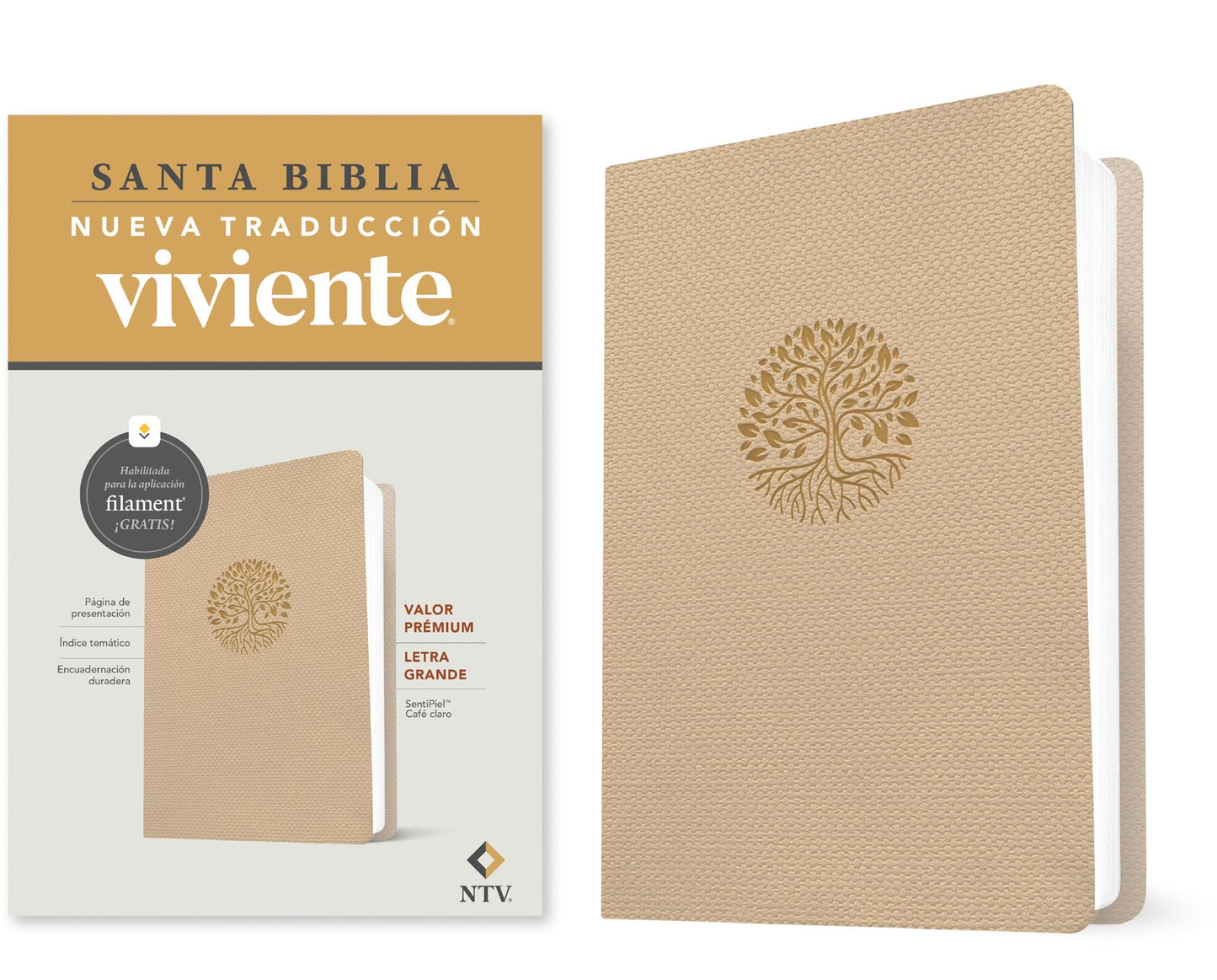 NTV Biblia Valor Premium Letra Grande Con Filament (Premium Value Large Print W/Filament)-Light Brown Leatherlike