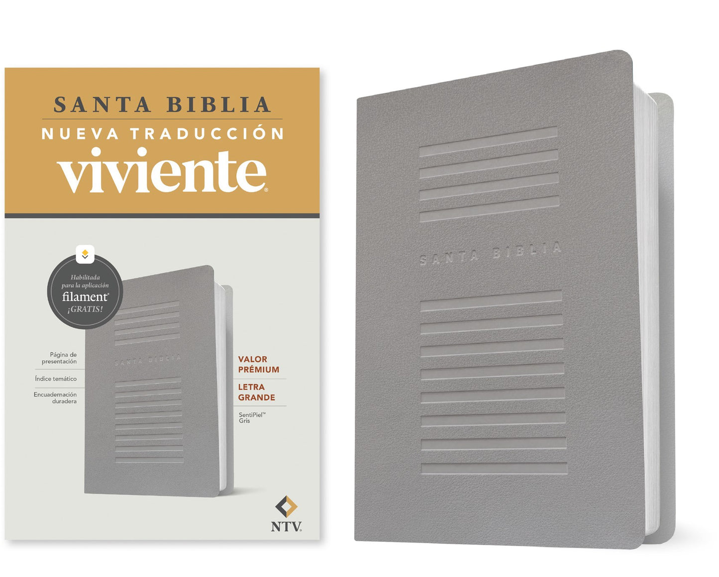 NTV Biblia Valor Premium Letra Grande Con Filament (Premium Value Large Print W/Filament)-Gray Leatherlike