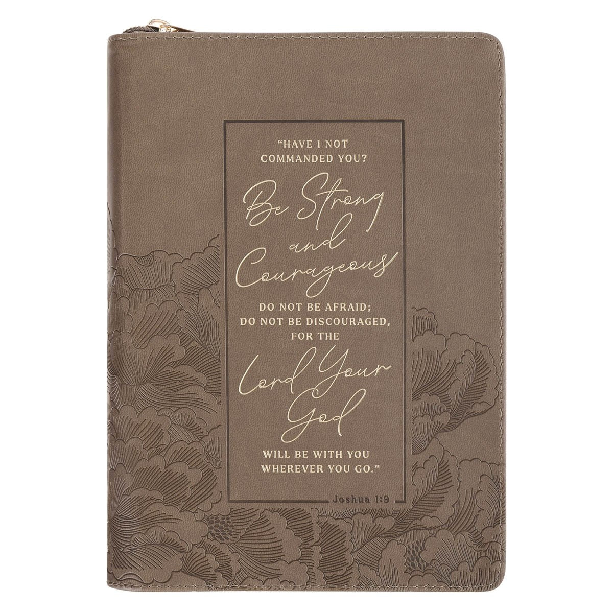 Journal Classic W/ Zip-Strong & Courageous Josh. 1:9-Brown
