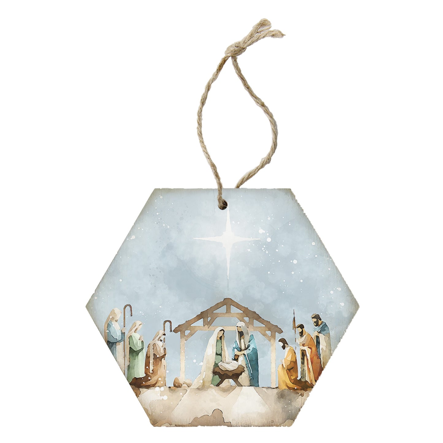Ornament-Honeycomb-Watercolor Nativity Scene (6.875" x 4.5")