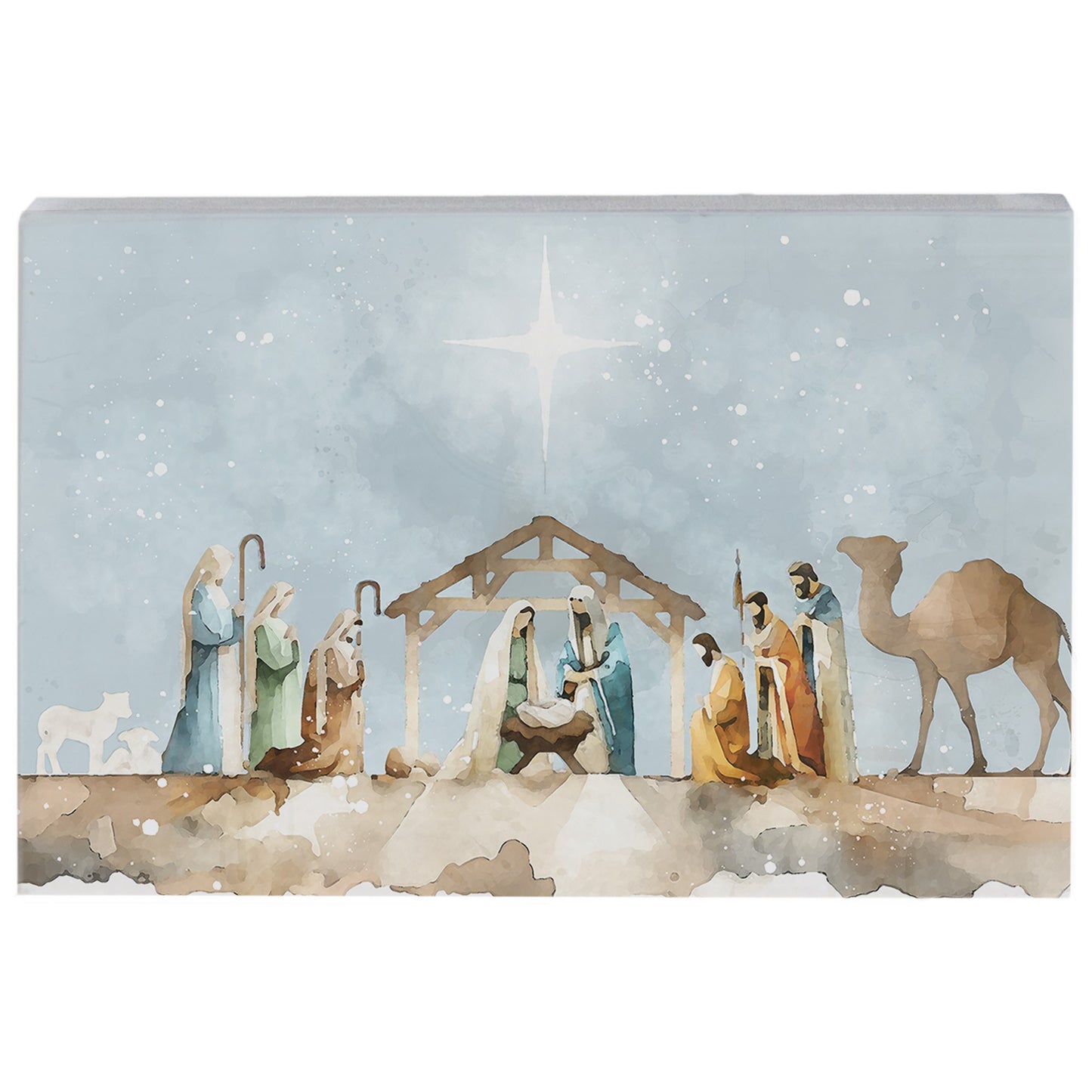 Small Talking Rectangle-Watercolor Nativity Scene (5.25 x 3.5)