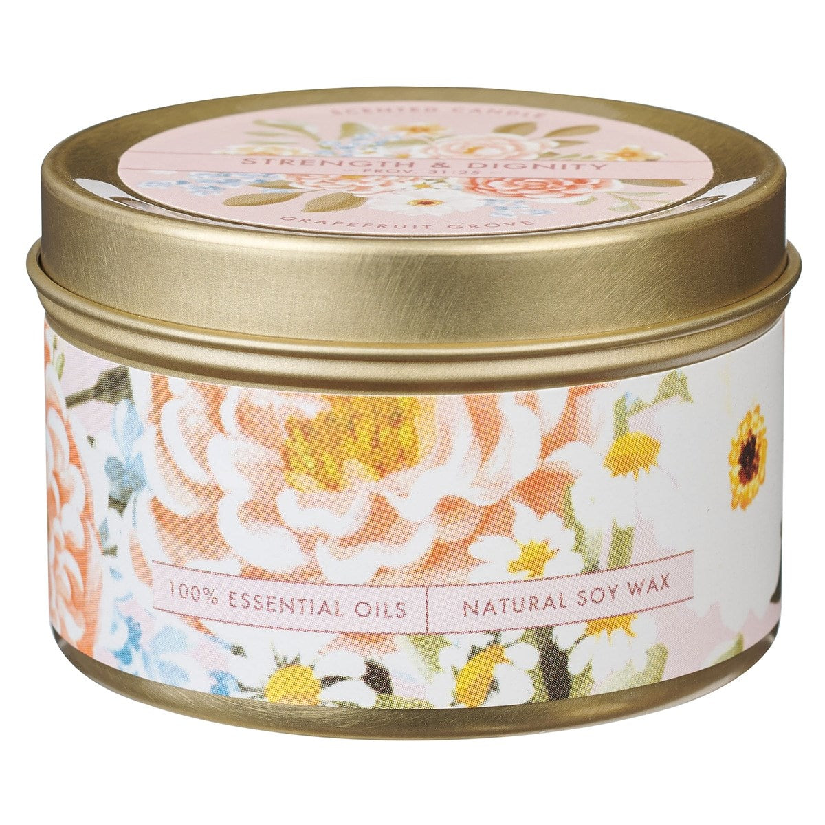 Tin Candle-Strength & Dignity Prov. 31:25-Floral Pink