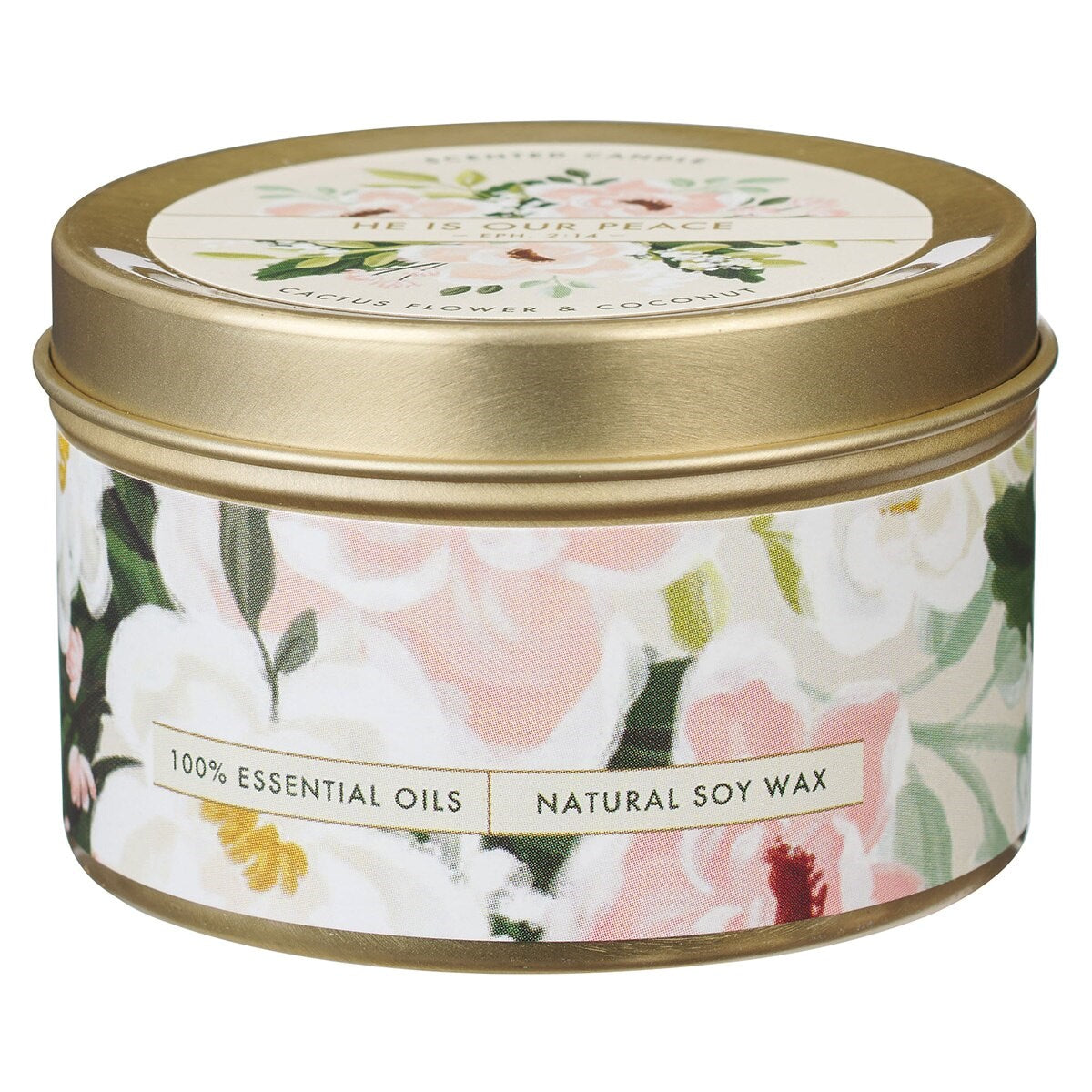 Tin Candle-Our Peace Eph. 2:14-Floral White