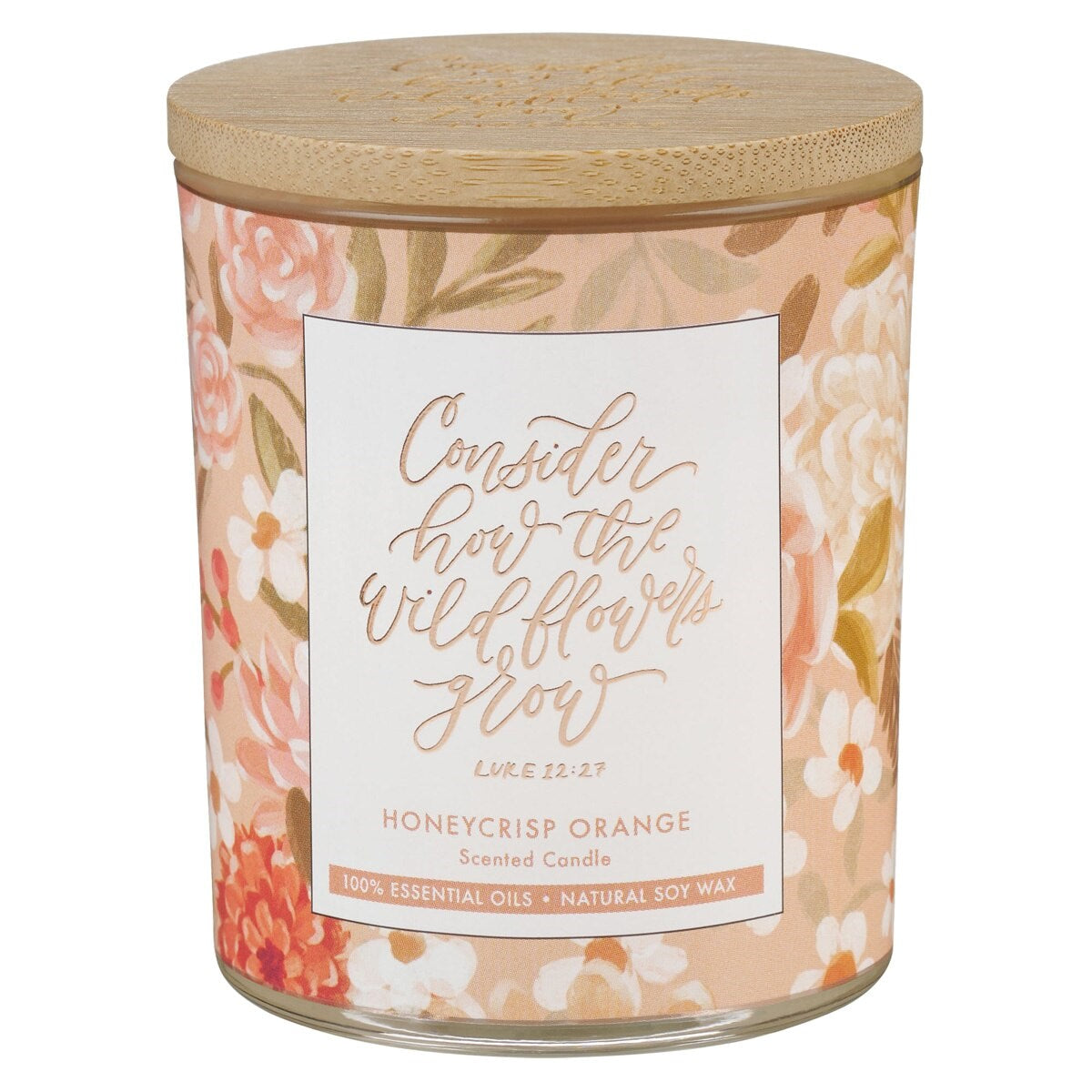 Candle-Consider How The Wildflowers Grow (Luke 12:27)-Glass w/Bamboo Lid