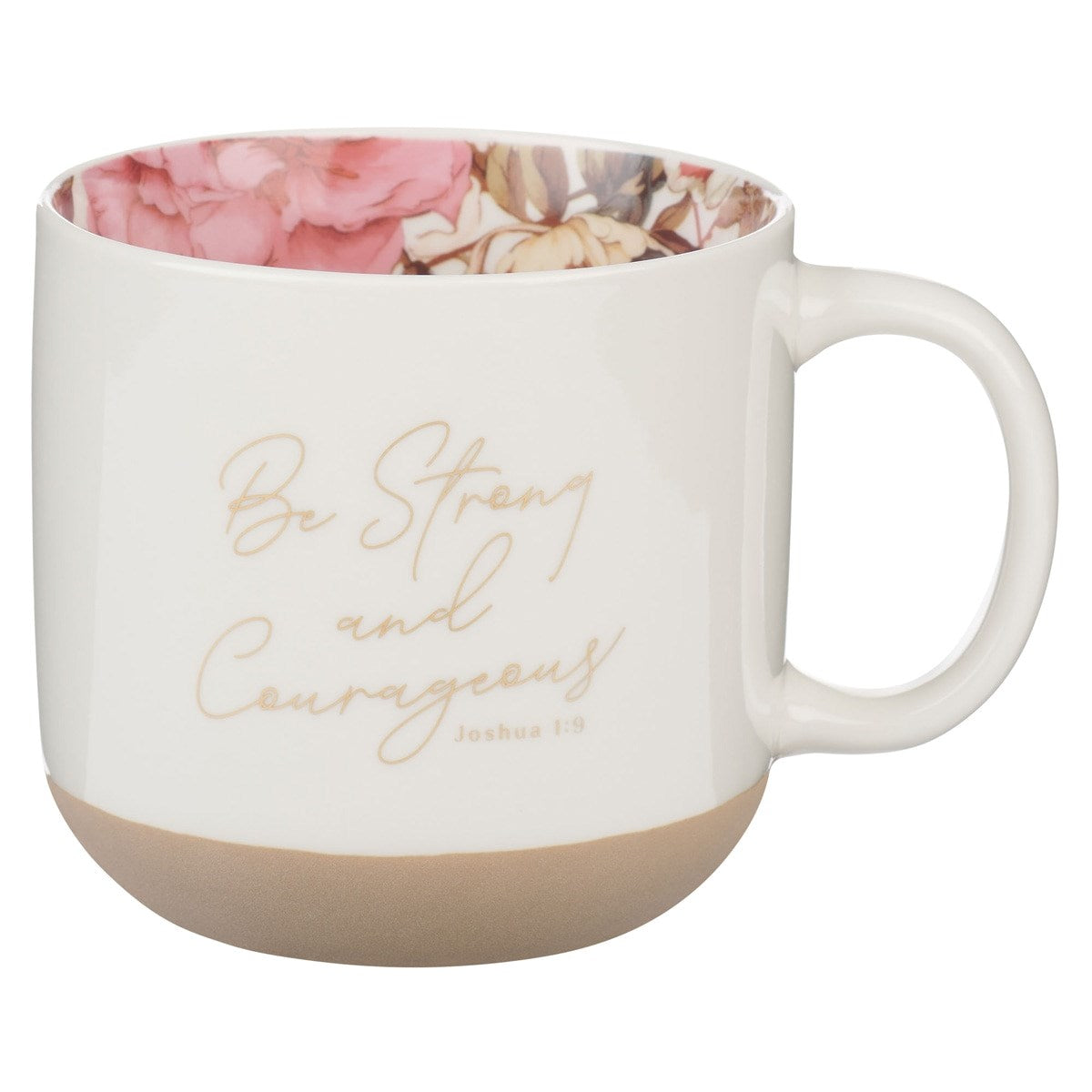 Ceramic Mug-Strong & Courageous Josh. 1:9-White Floral