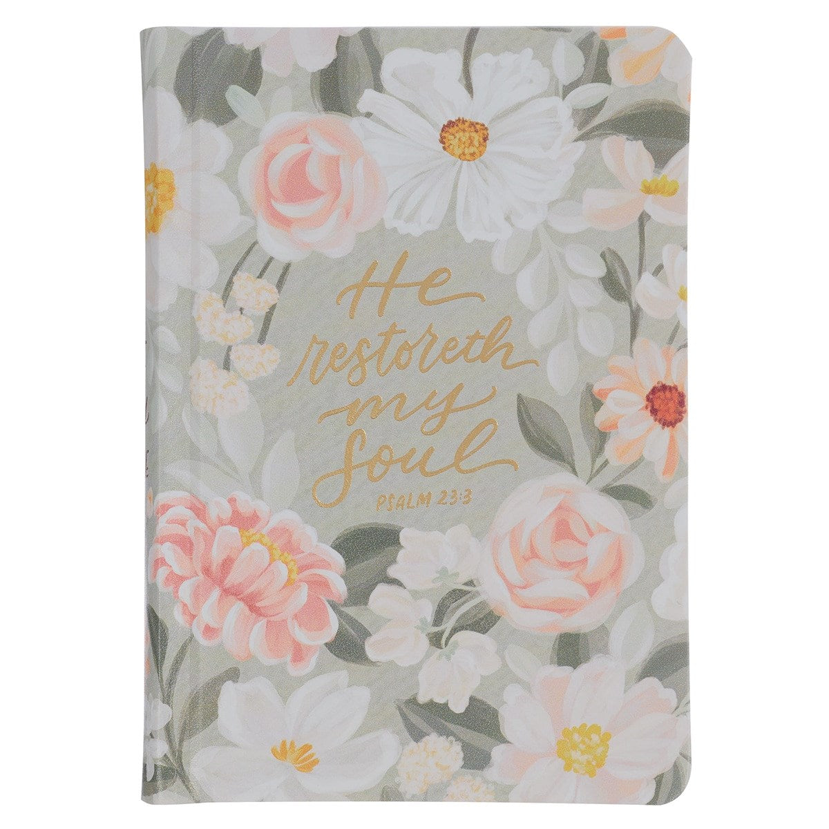KJV Compact Bible (Psalm 23:3)-Lichen Gray Floral Faux Leather
