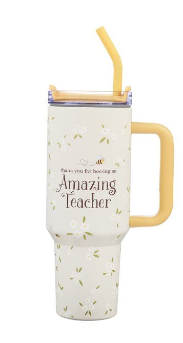 Travel Mug-Amazing Teacher w/ Straw (40 oz) (Stainless Steel)