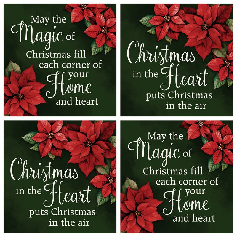 Square House Coasters-Poinsettia (Set of 4)