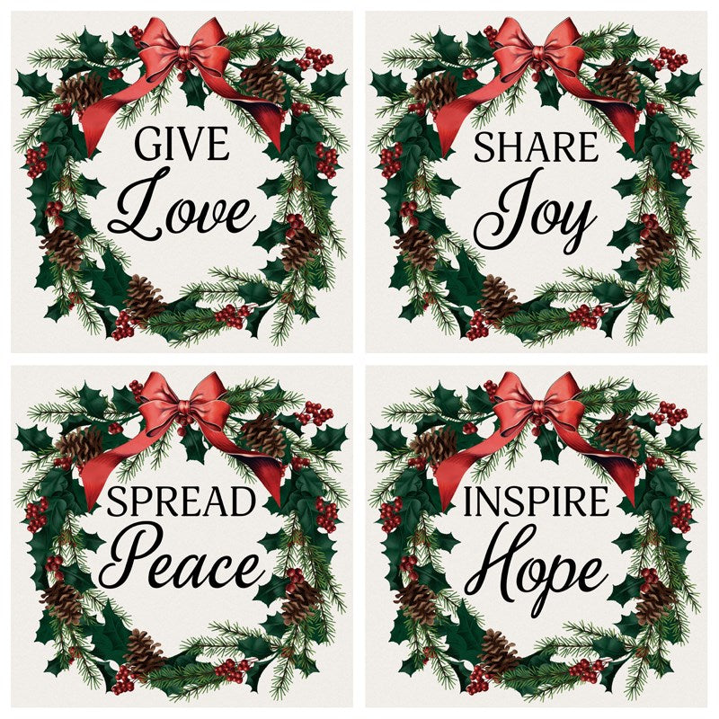 Square House Coasters-Wreath (Set of 4)