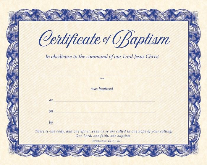 Certificate-Certificate Of Baptism (Ephesians 4:4-5 KJV) (Parchment) (Pack Of 6)
