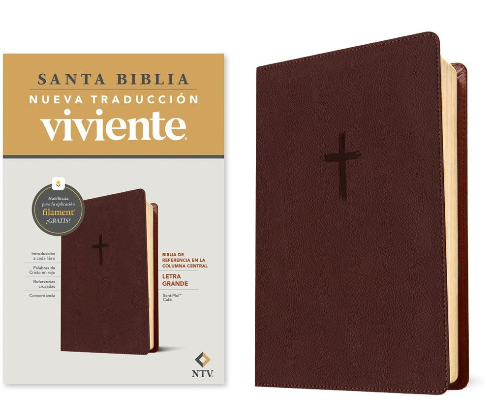 NTV Biblia de Referencia en la Columna Central Letra Grande con Filament-Brown Leatherlike