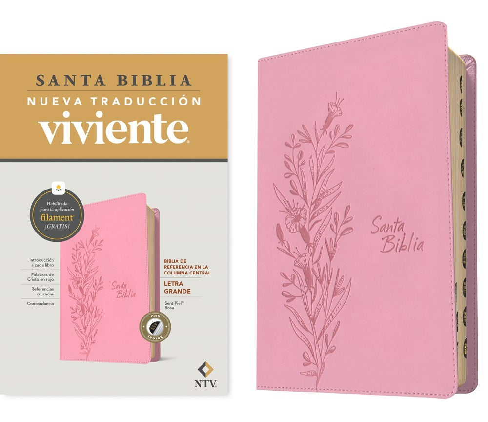NTV Biblia de Referencia en la Columna Central Letra Grande con Filament-Pink Leatherlike Indexed