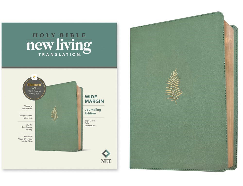 NLT Wide Margin Bible Filament Enabled (RL)-Sage Green Palm LeatherLike
