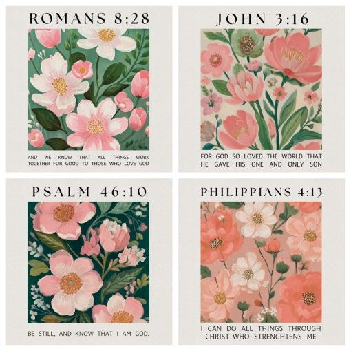 Coaster Set-Flower Market Verse (4 Designs) In Gift Box (4" x 4") (#SS28420)